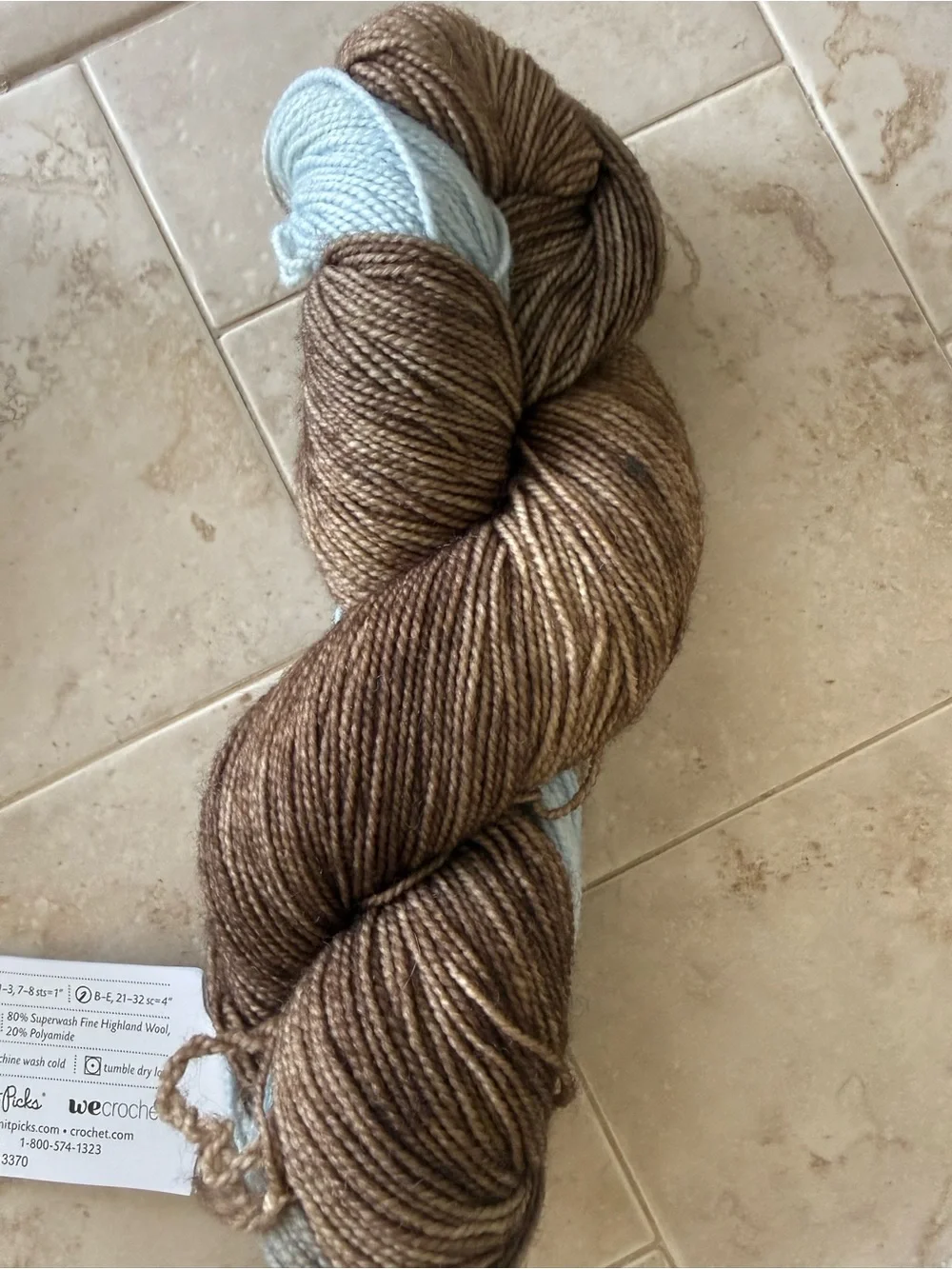 Hawthorne Brown & Light Blue Fingering Weight Yarn - Cathedral